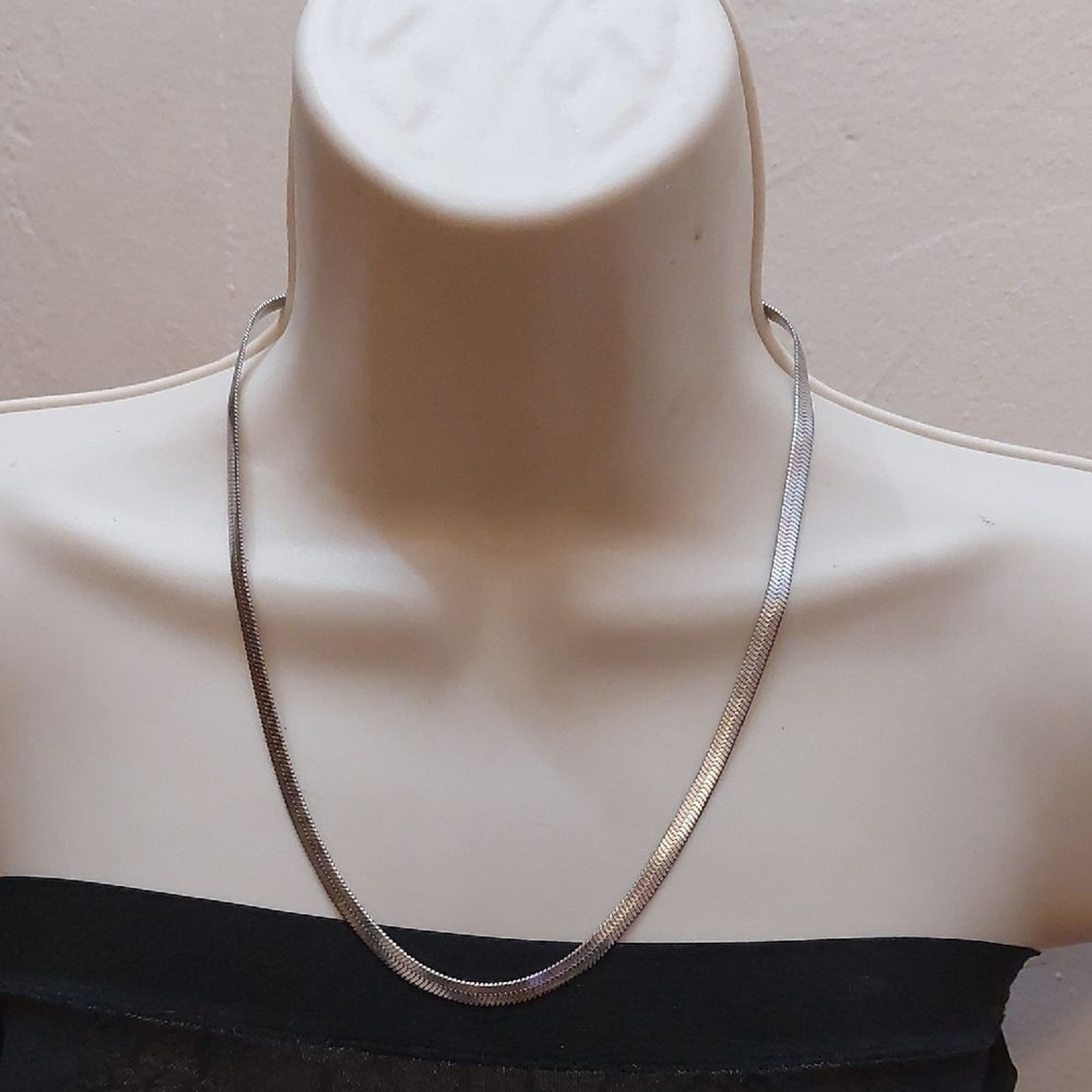 5mm Silver Tone Flat Wide Herringbone Chain Necklace 20 inches Long