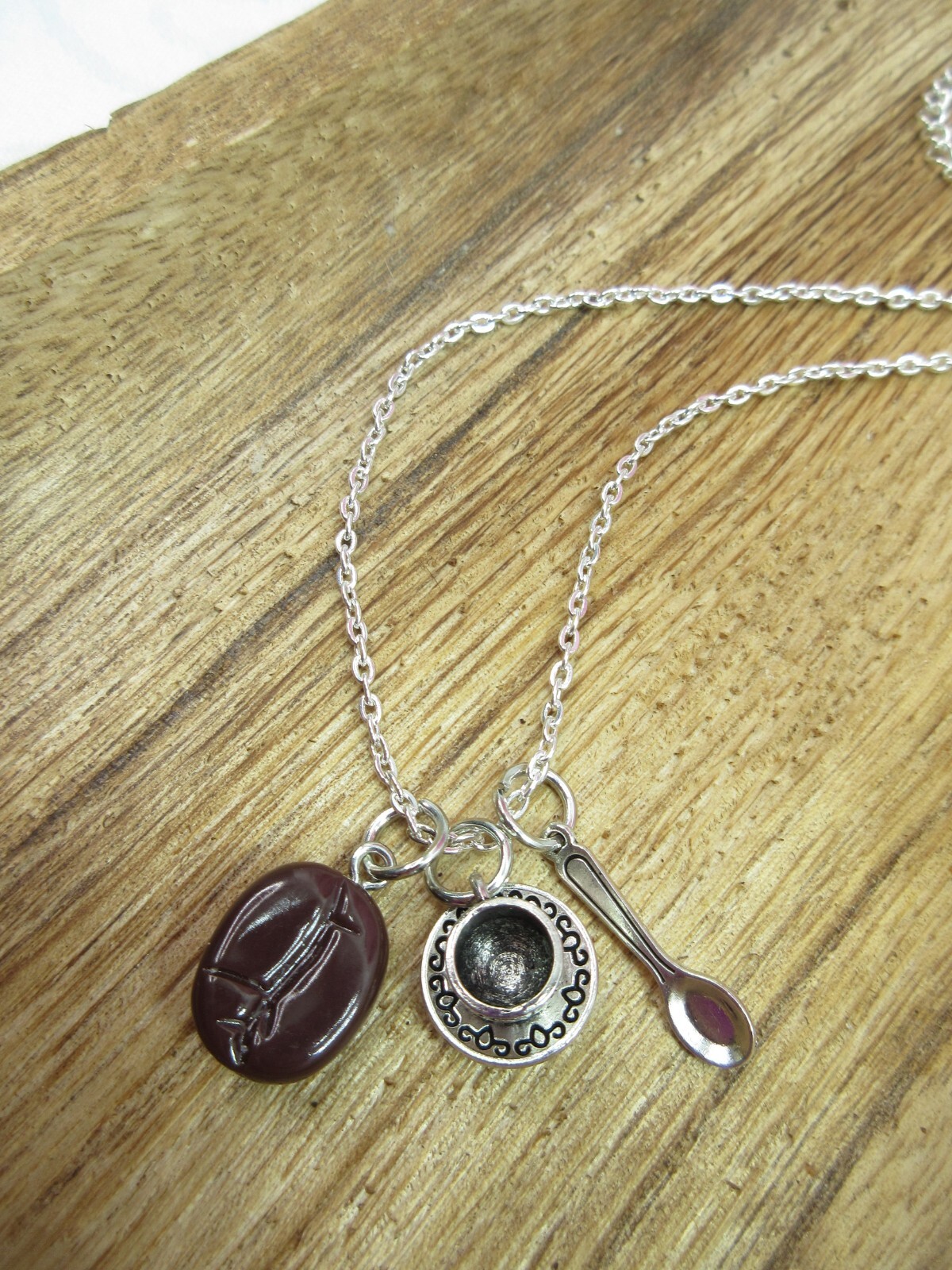 Coffee Lover Necklace Silver Chain Java Bean Cup Spoon Dainty Pendant Charms New