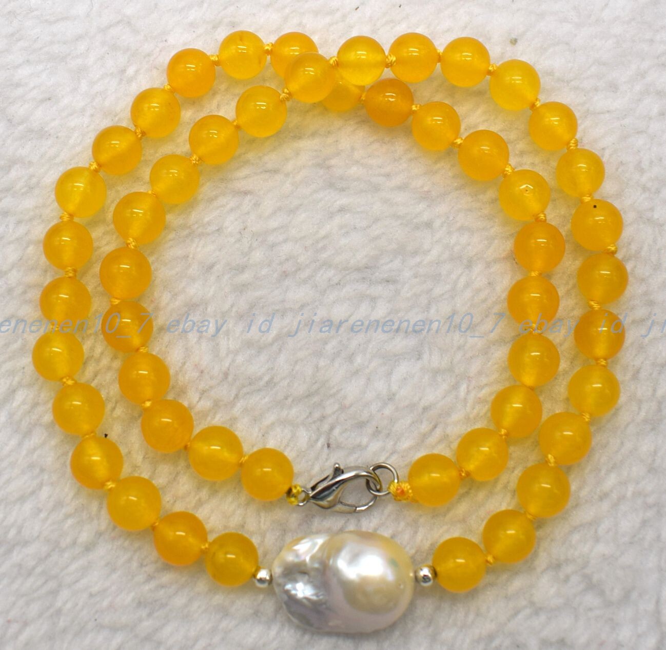 8mm Yellow Jade White Baroque Pearl Gemstone Round Beads Necklace 18-32 In