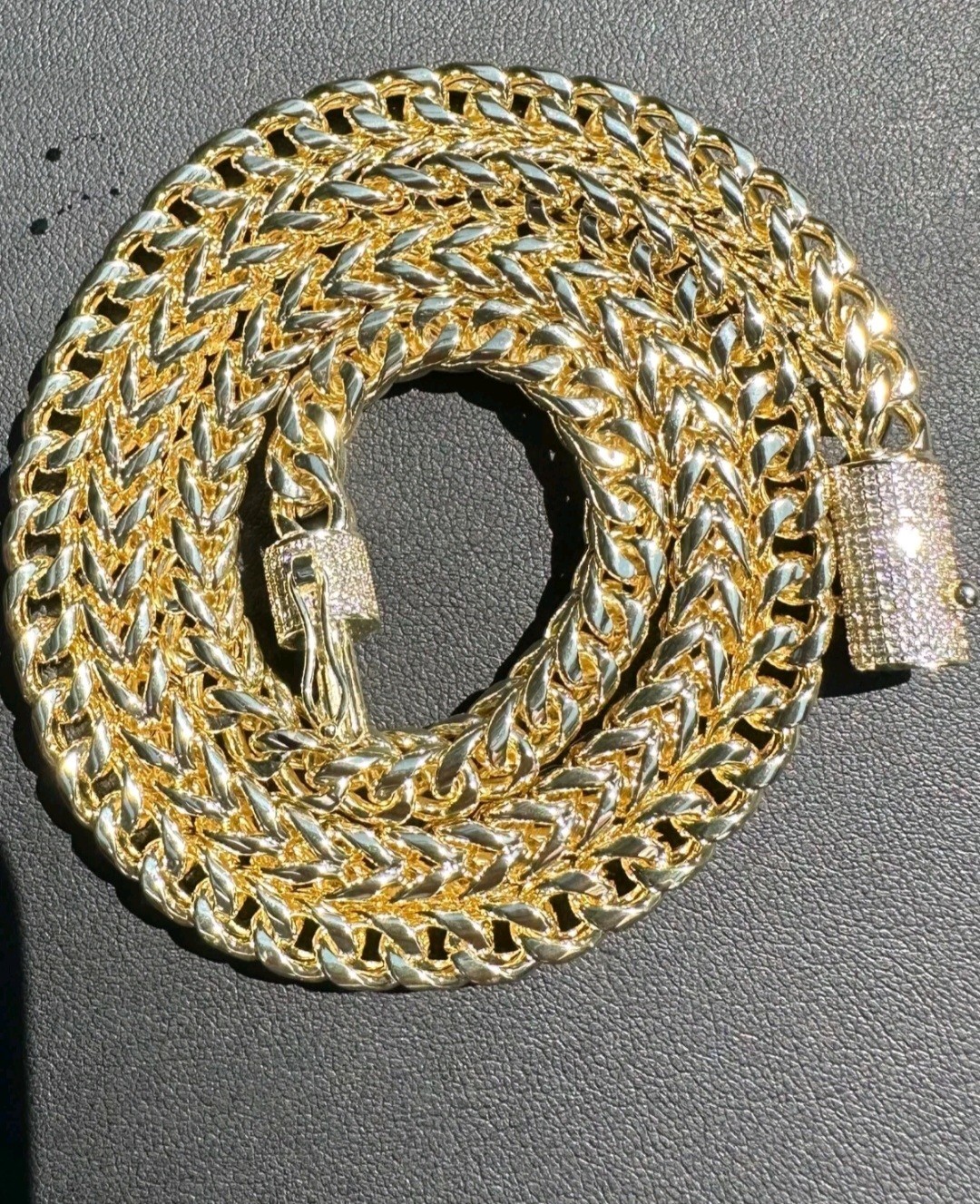 14k Yellow Gold plated franco Necklace Pavé Moissanite Box Clasp14k 6mm 24inch