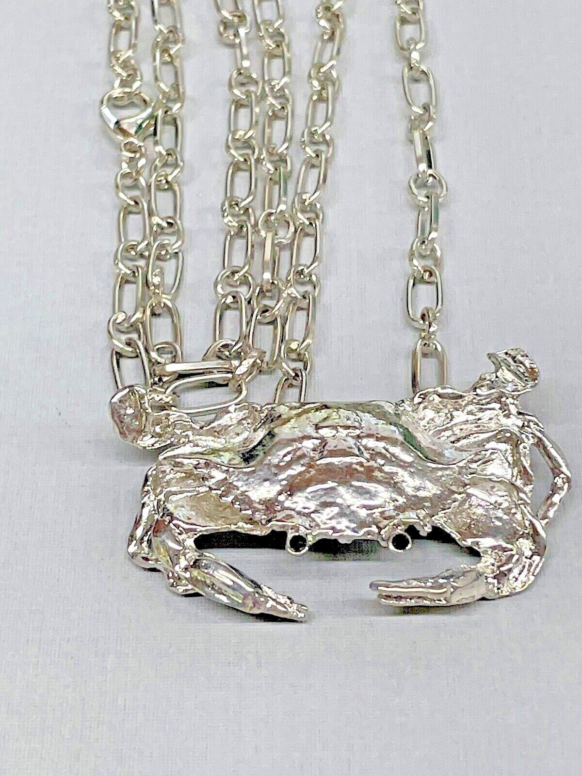 Crab LG Silver Necklace 30” Rhodium Coastal Sea Life Fashion Jewelry NEW