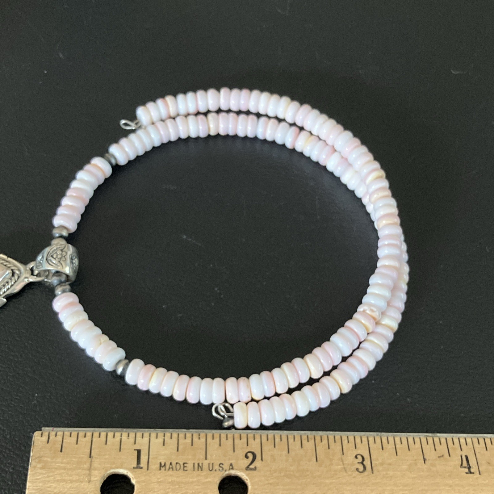 Pink Conch & Sterling Bead Stretch Choker Necklace & Teardrop Pink Conch Pndnt