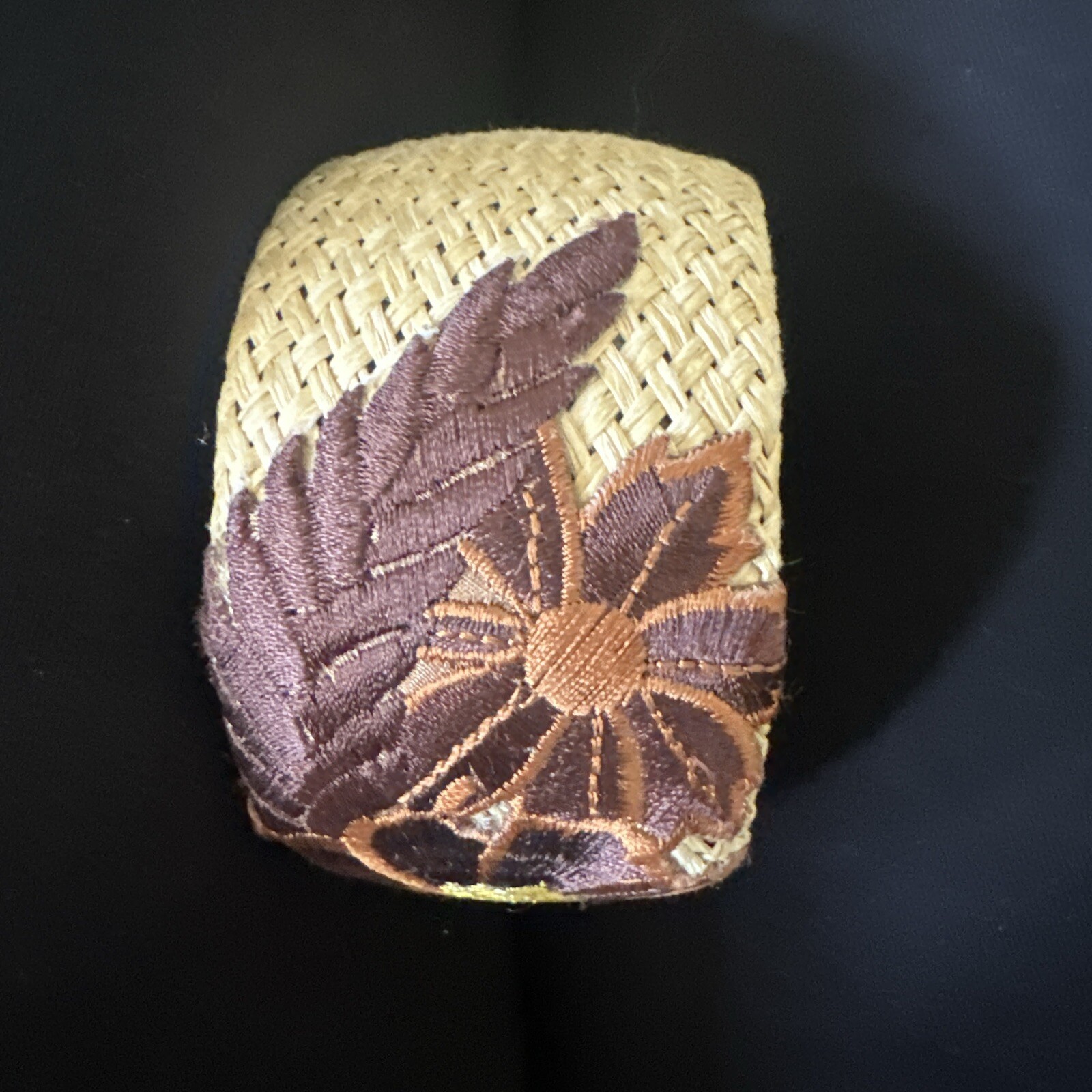 Tan Brown Floral Embroidered Cuff Bracelet -Boho Hippie Peace Love Flowers