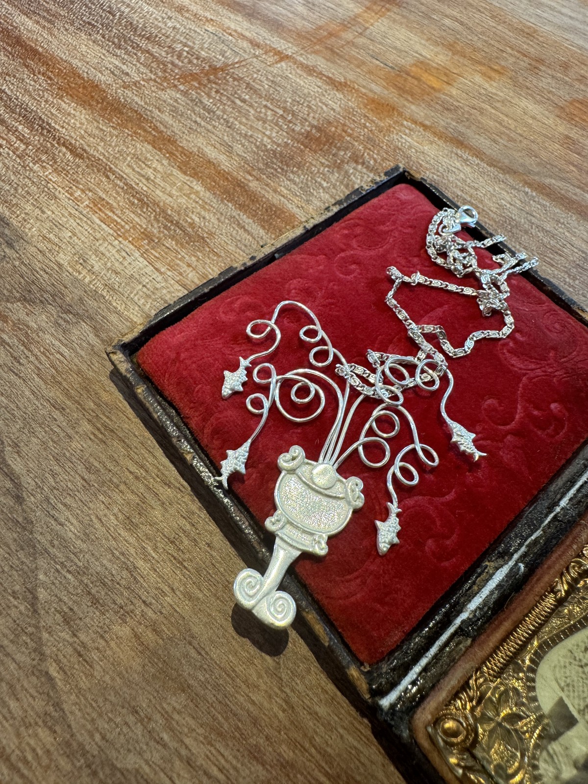 Italian Original Design Romantic Vase Pendant,Handmade Solid 925 Sterling Silver