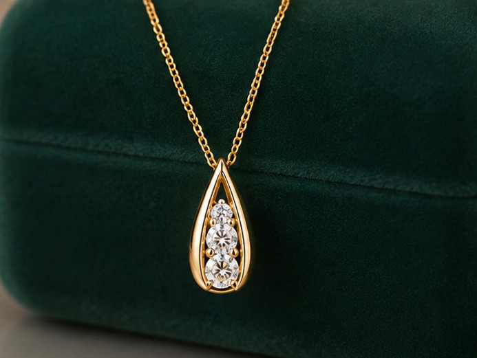 1.00Ct Round Cut Moissanite VVS1 3-Stone Pendant Necklace 14K Yellow Gold Plated