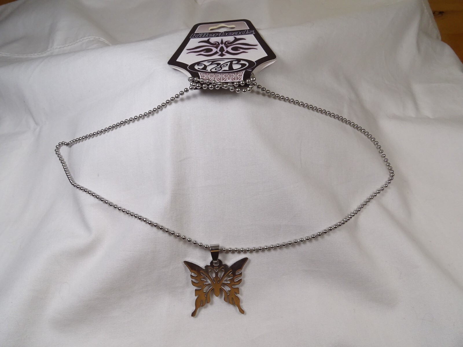 New Large Stainless Steel Butterfly 25” Steel Ball Chain Unisex Retro Necklace