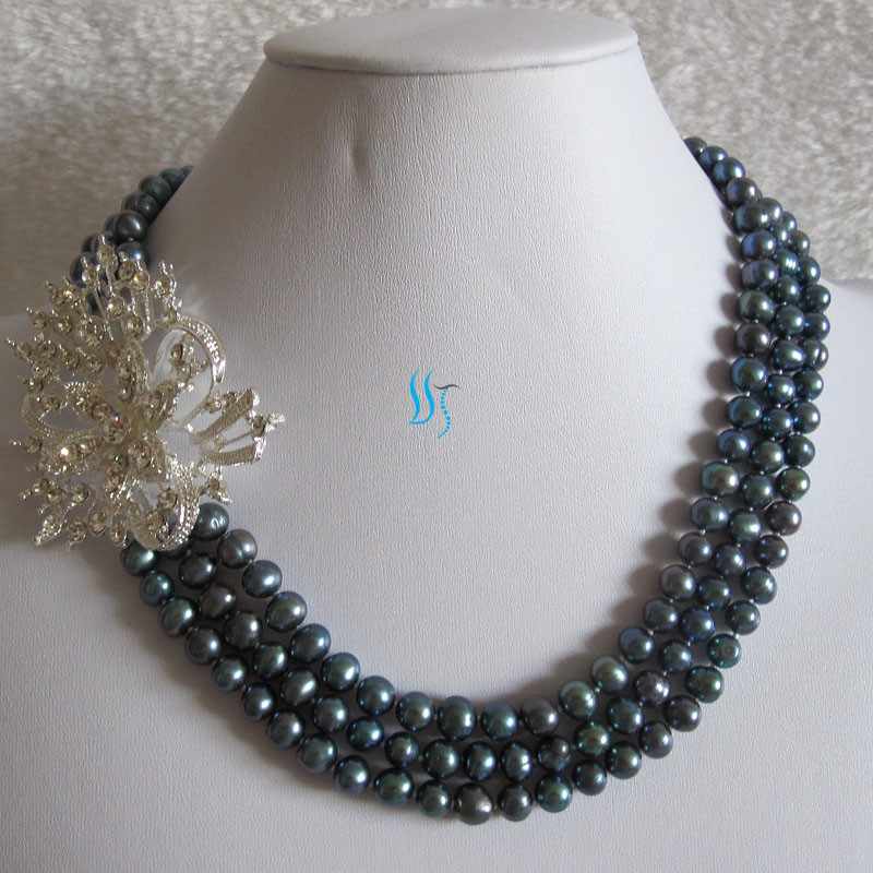 18-20″ 6-8mm 3Row Freshwater Pearl Necklace X2720 Wedding——MORE COLORS