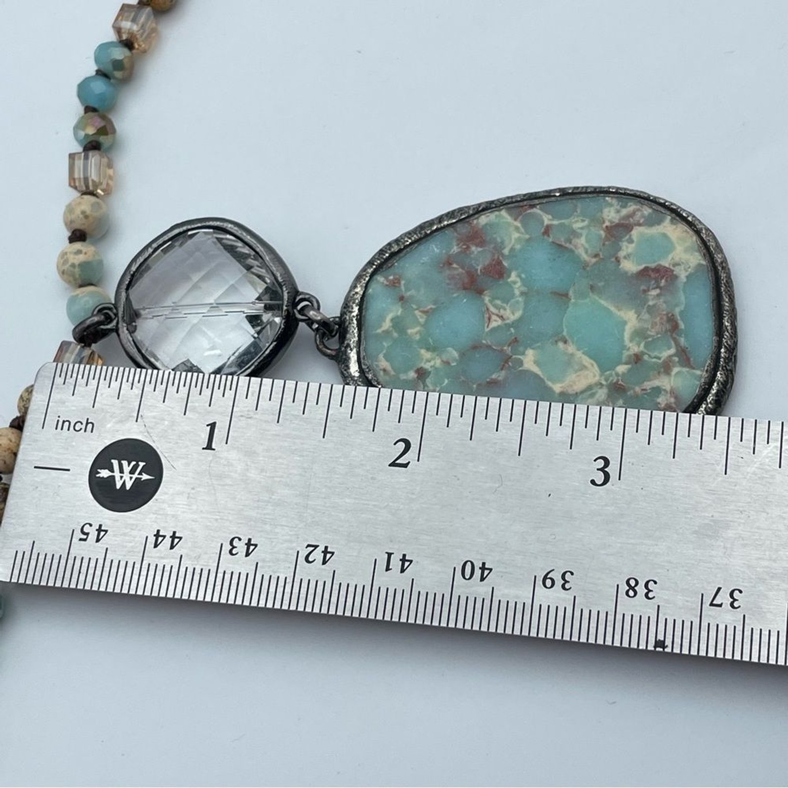 Artisan Amazonite & Jasper Beaded Necklace w/ Turquoise Matrix Pendant