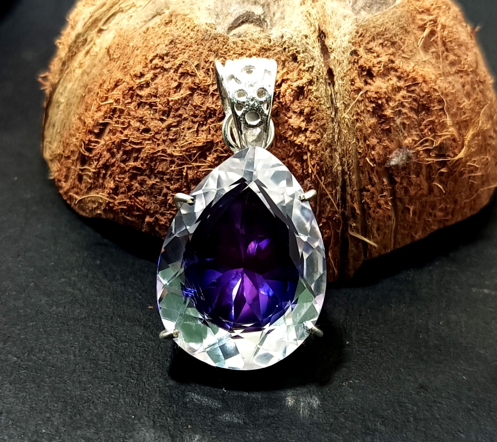 Bi-Color Rare Pitambari Sapphire Pear Natural 63.00 Ct 925 Silver Pendant Gem