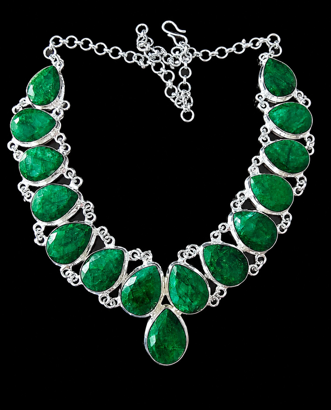 Handmade Green Emerald Necklace 925 Sterling Silver Antique Vintage Style