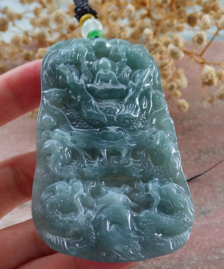 Certified Icy Green Burma 100% Natural A Jade jadeite Pendant 9 Dragon 九龙 676682