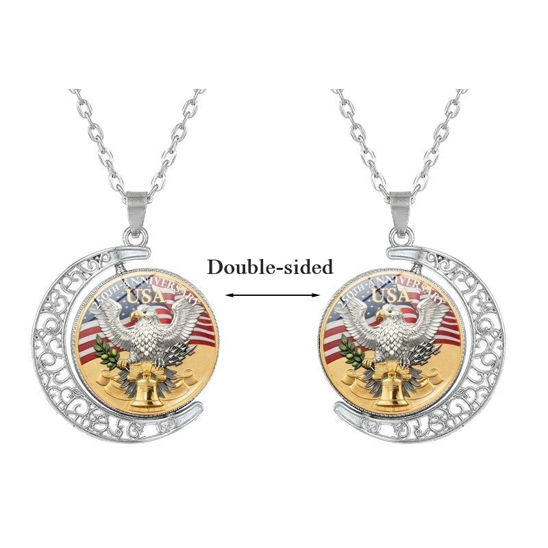 American 250th Anniversary Double-Sided Rotating Moon Alloy Necklace