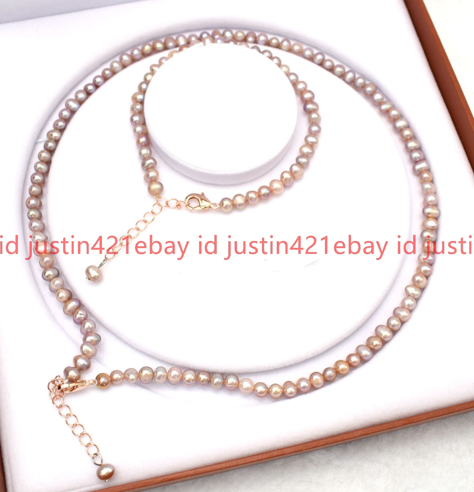 6-7mm Genuine Natural Freshwater Purple Pearl Necklace Bracelet Set 18”7.5″