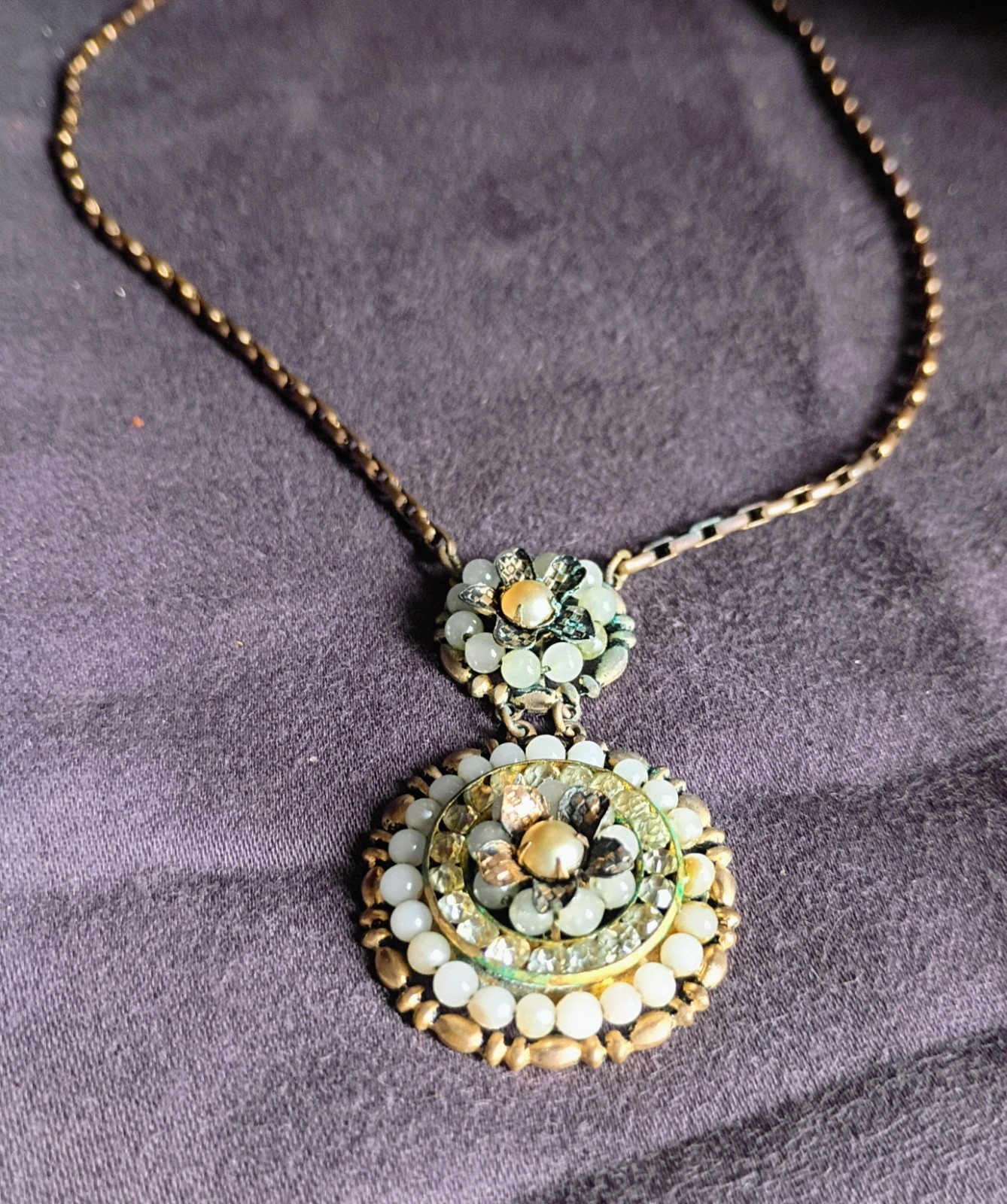 DESIGNER INSPIRED GOLD TONE METAL BEAD & RHINESTONE PENDANT CHAIN NECKLACE