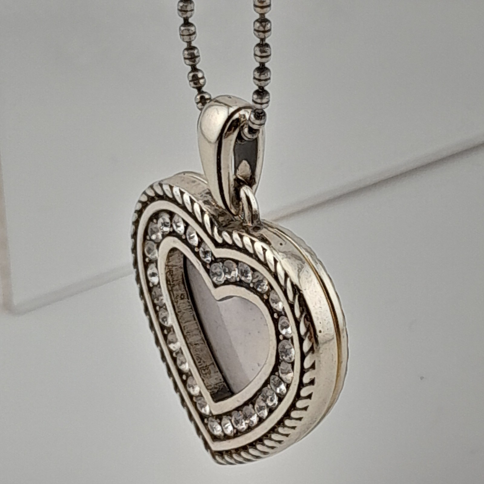 Brighton Heart Rhinestone Crystal Locket Photo Frame Pendant Silver Tone 18in