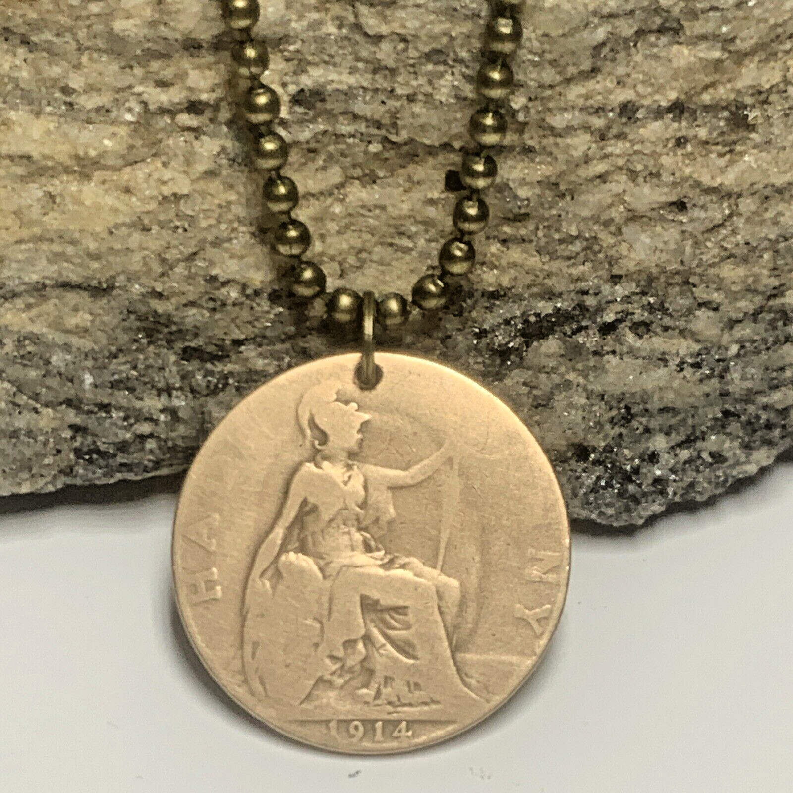 1914 UK Real Circulated 1/2 Penny Coin Pendant. King George V. Great Gift 🎁A1