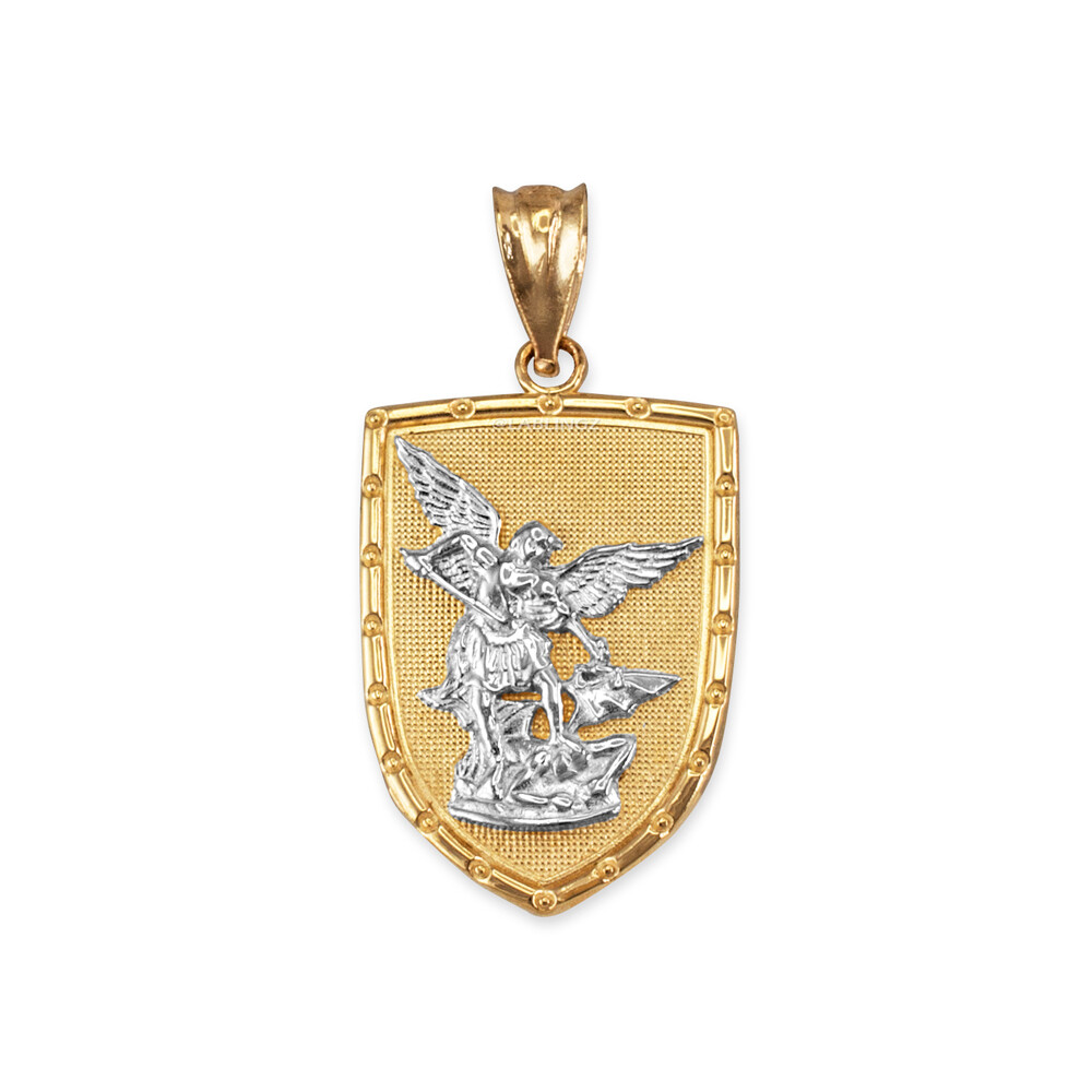 Gold St. Michael Shield Pendant Necklace | Protection Charm | 10k / 14k