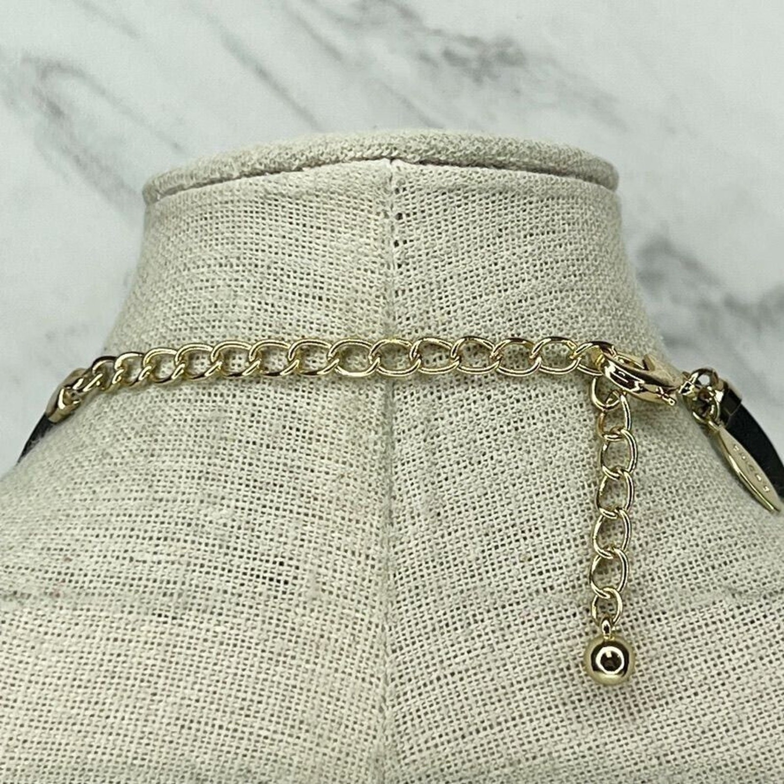 Chico’s Black Faux Leather Gold Tone Layered Chain Necklace – 17″