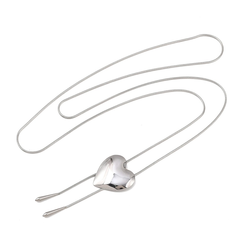 Necklace Stainless Steel Heart Adjustable Silver 32.44 in Women Lariat N133
