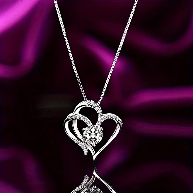 Valentine’s Day Gift Necklace Heart Charm& Luxury Rose Gift Girlfriend Wife Her
