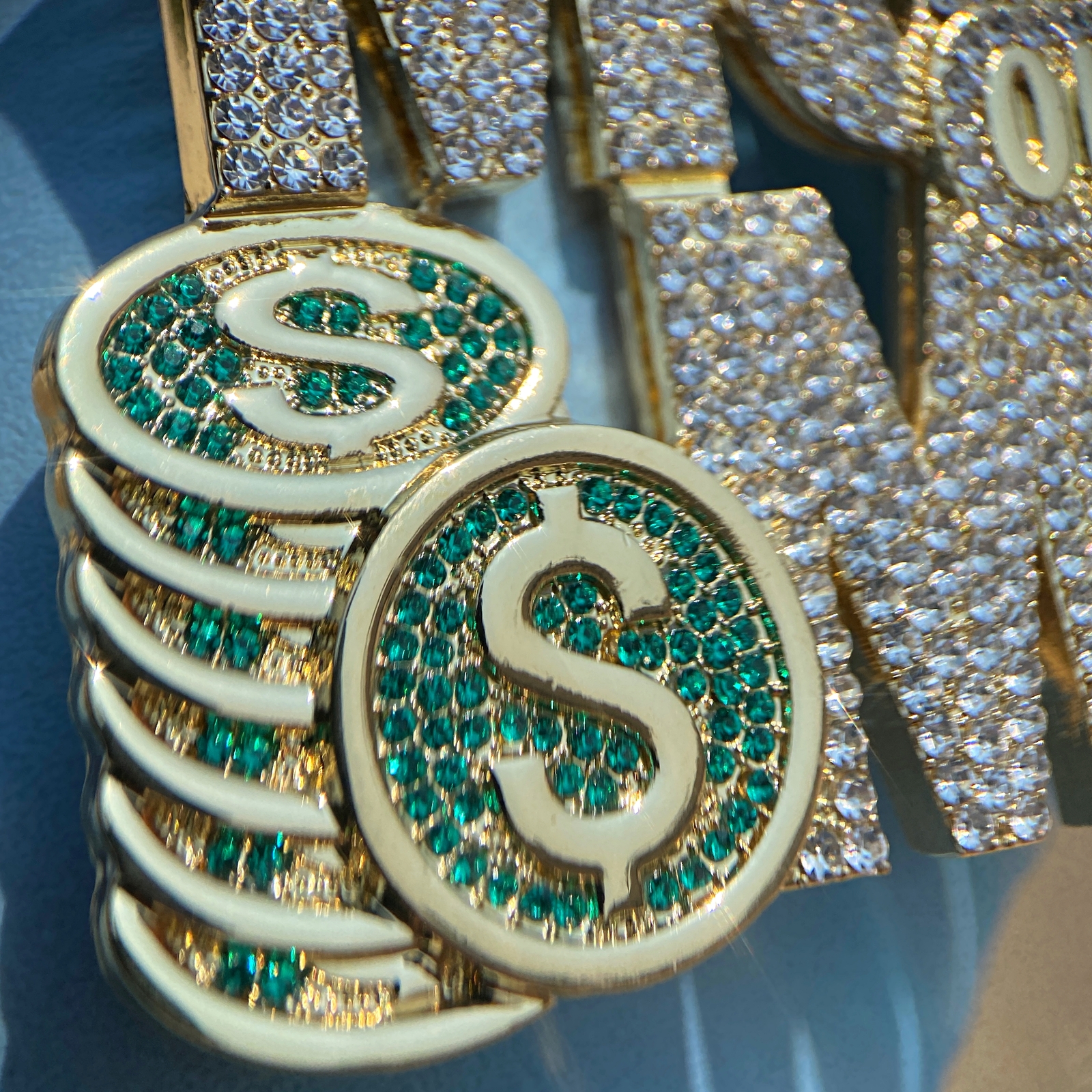 14K Gold Plated Huge Money on My Mind Jumbo Hip Hop Pendant Iced Simulated CZ