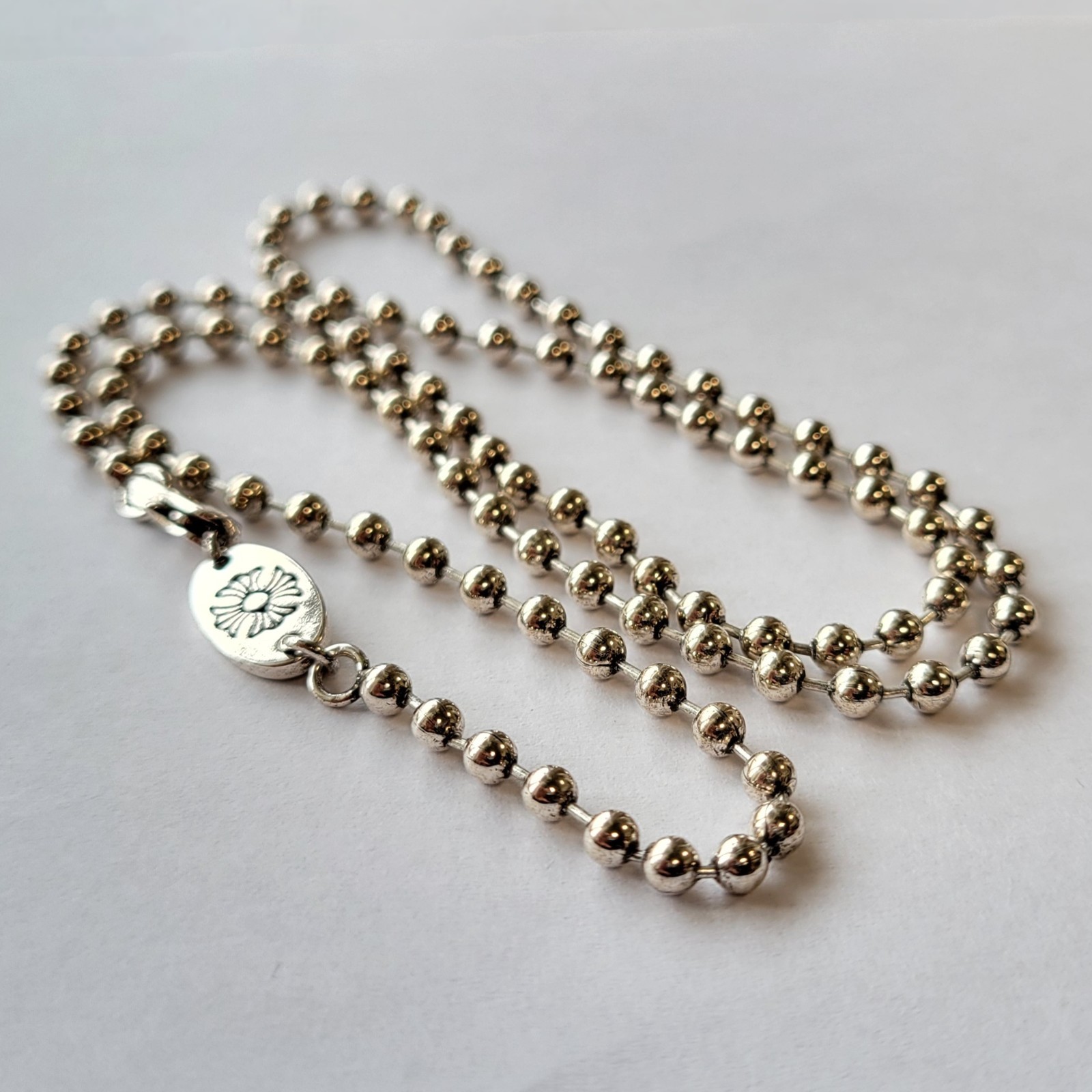 Ball Chain Necklace, 925 Sterling Silver Plated, Engraved, 50 cm