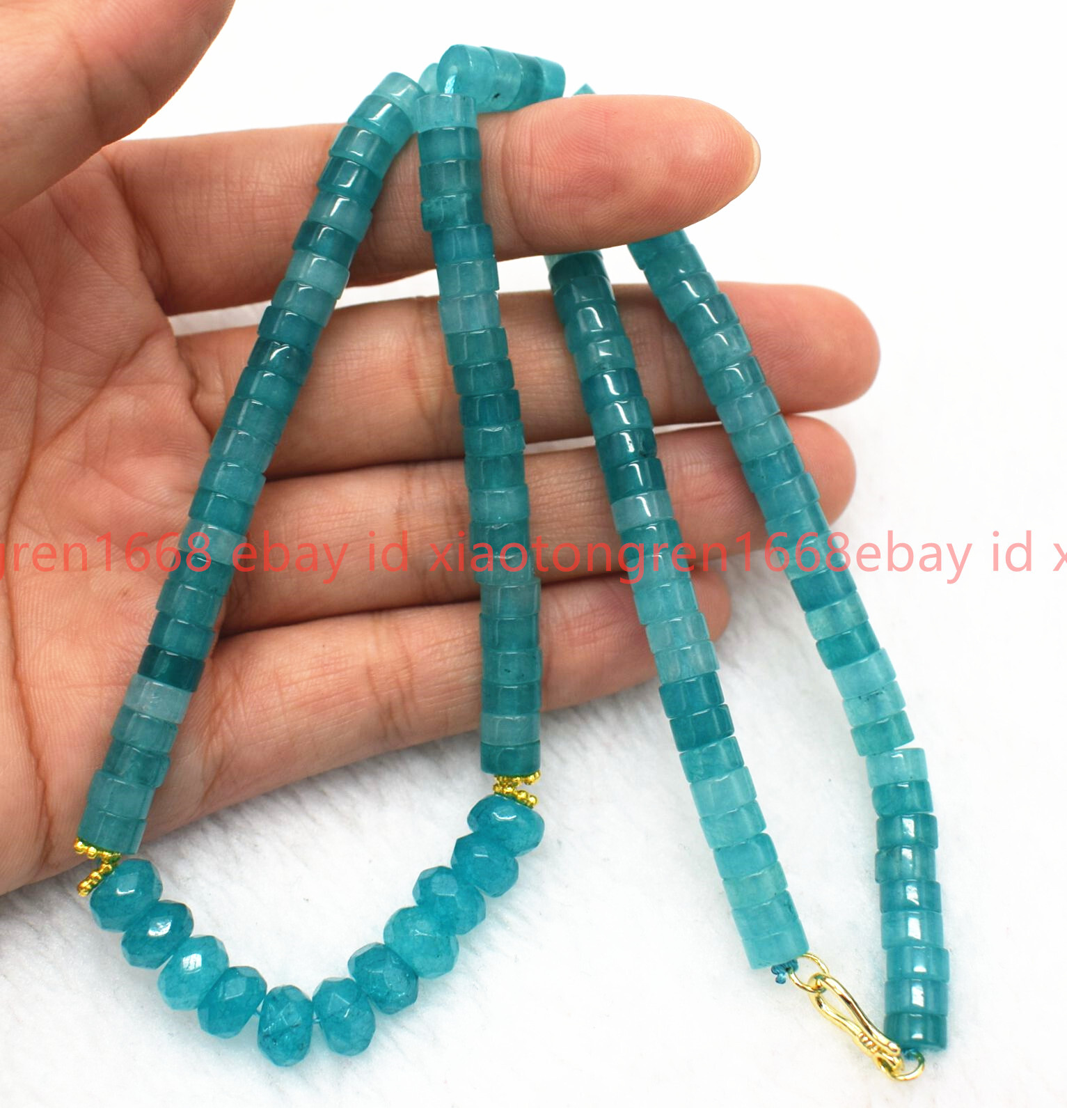 Natural 3x6mm Cylinder Blue Amazonite & 5x8mm Rondelle Beads Necklace 16-24in