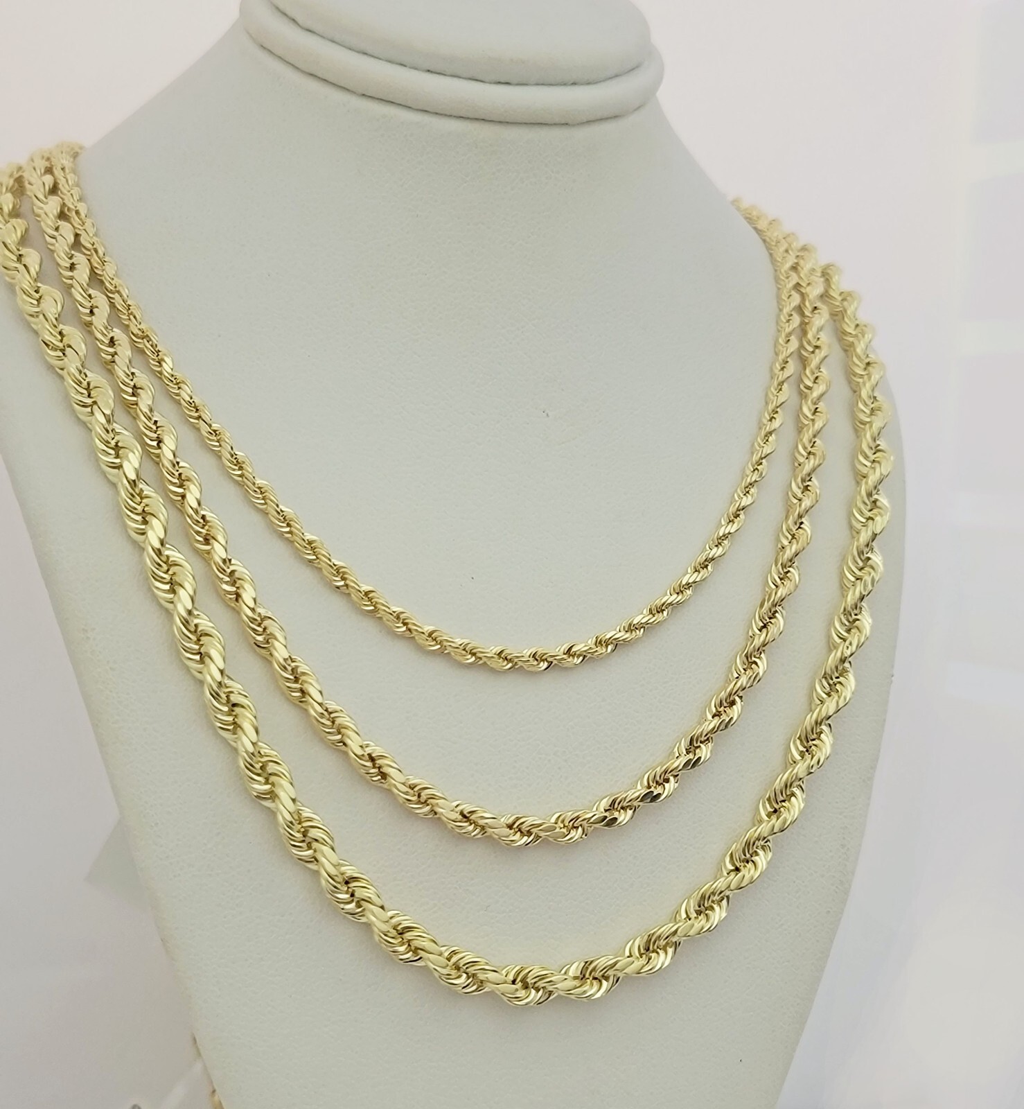 Real 10k Yellow Gold Chain Rope Necklace 3mm 4mm 5mm 18″ 20″ 22″ 24″ 26″ 28″ 30″