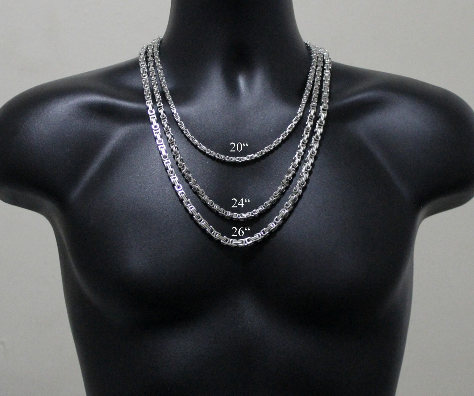20″-26″ Stainless Steel 4/5/6mm Byzantine Box Necklace Chain Mens Jewelry