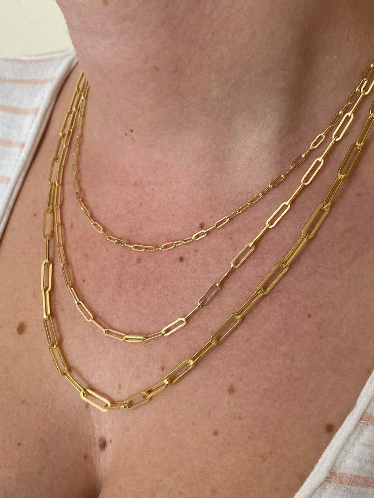 14k Gold Plated Solid 925 Sterling Silver Paperclip Rolo Chain Necklace