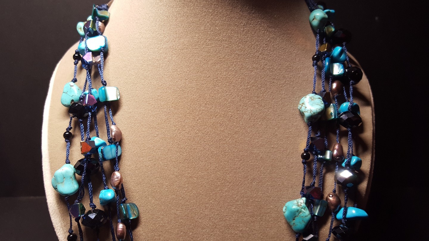 Multi-Strand Turquoise Necklace Polished Stone and Faceted Bead Fusion