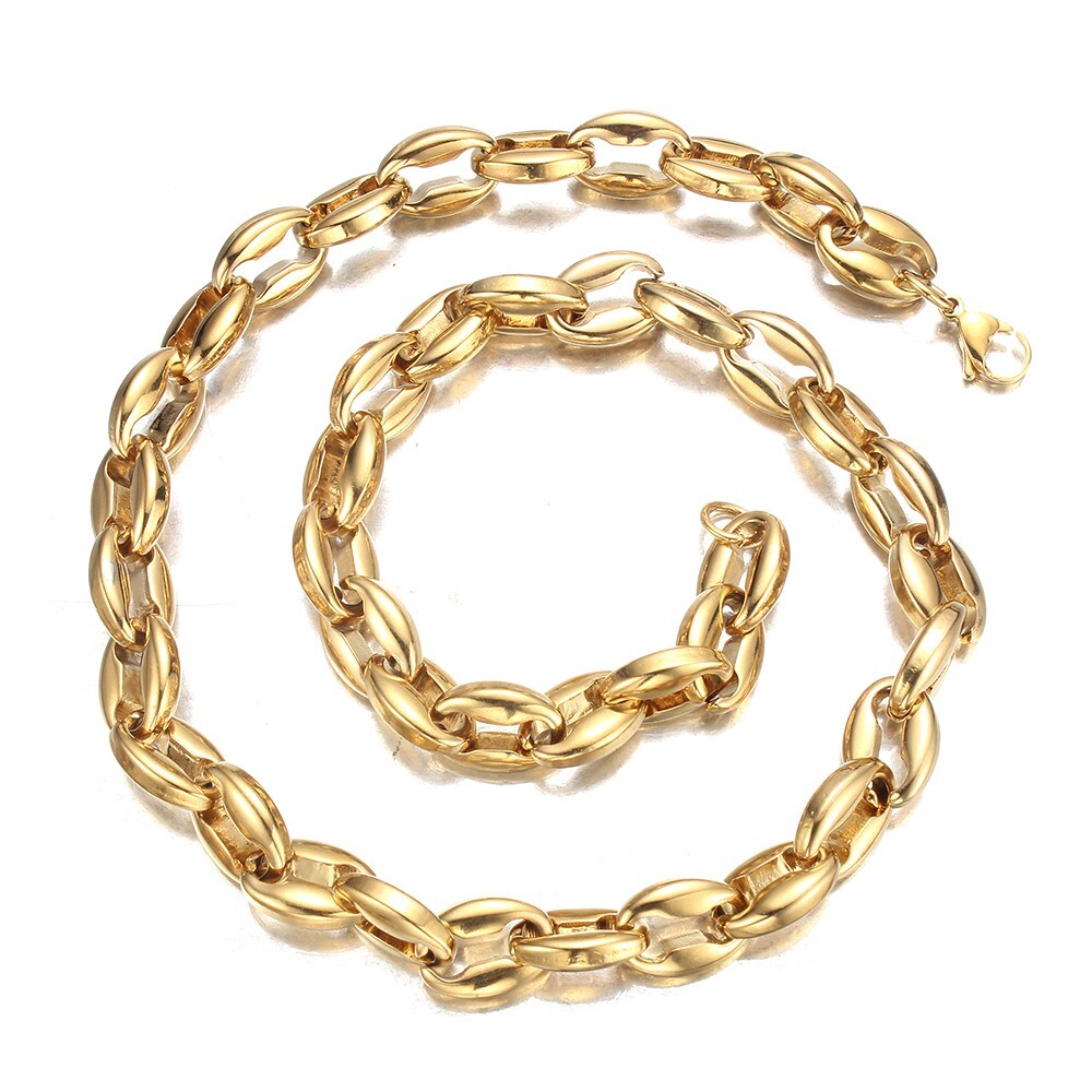 6.5/7.5/10/12mm Men’s Gold Stainless Steel Coffee Beads Chain Necklace 16″-40″