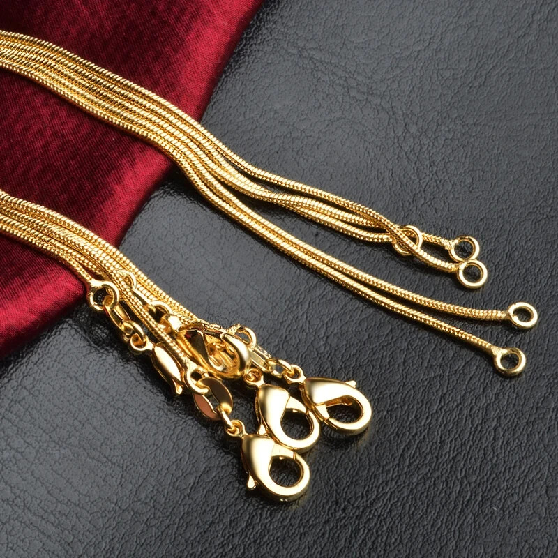 18K Yellow Gold Filled Classic Snake Chain Necklace 16/18/20/22/24/26/28-38 inch