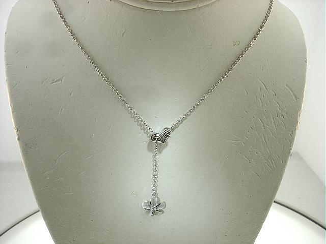 11.5MM 14K WHITE GOLD-PLATED 925 SILVER HAWAIIAN PLUMERIA CZ ADJUST NECKLACE #1