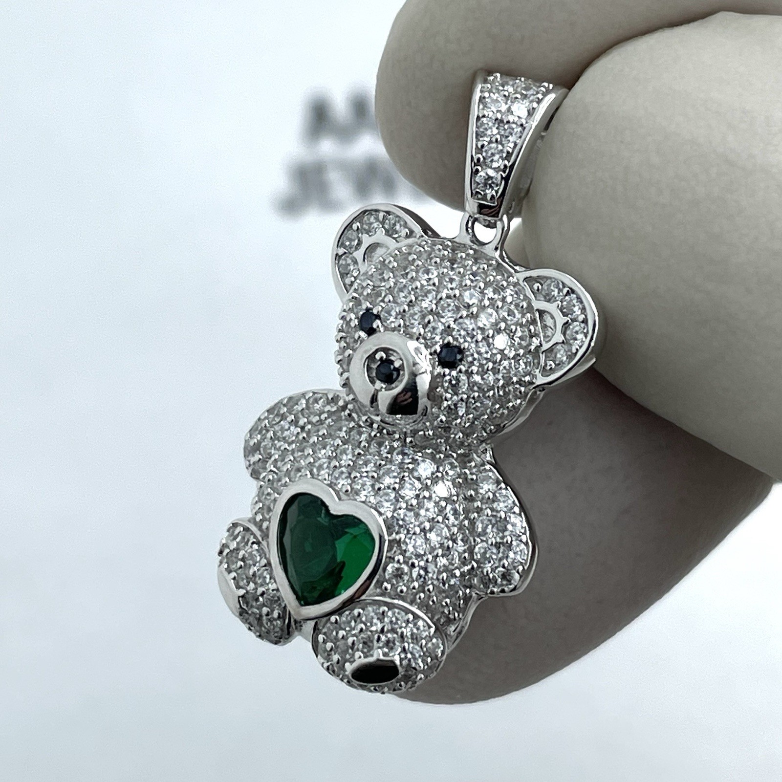 REAL 925 STERLING SILVER CUBIC ZIRCONIA TEDDY BEAR PENDANT