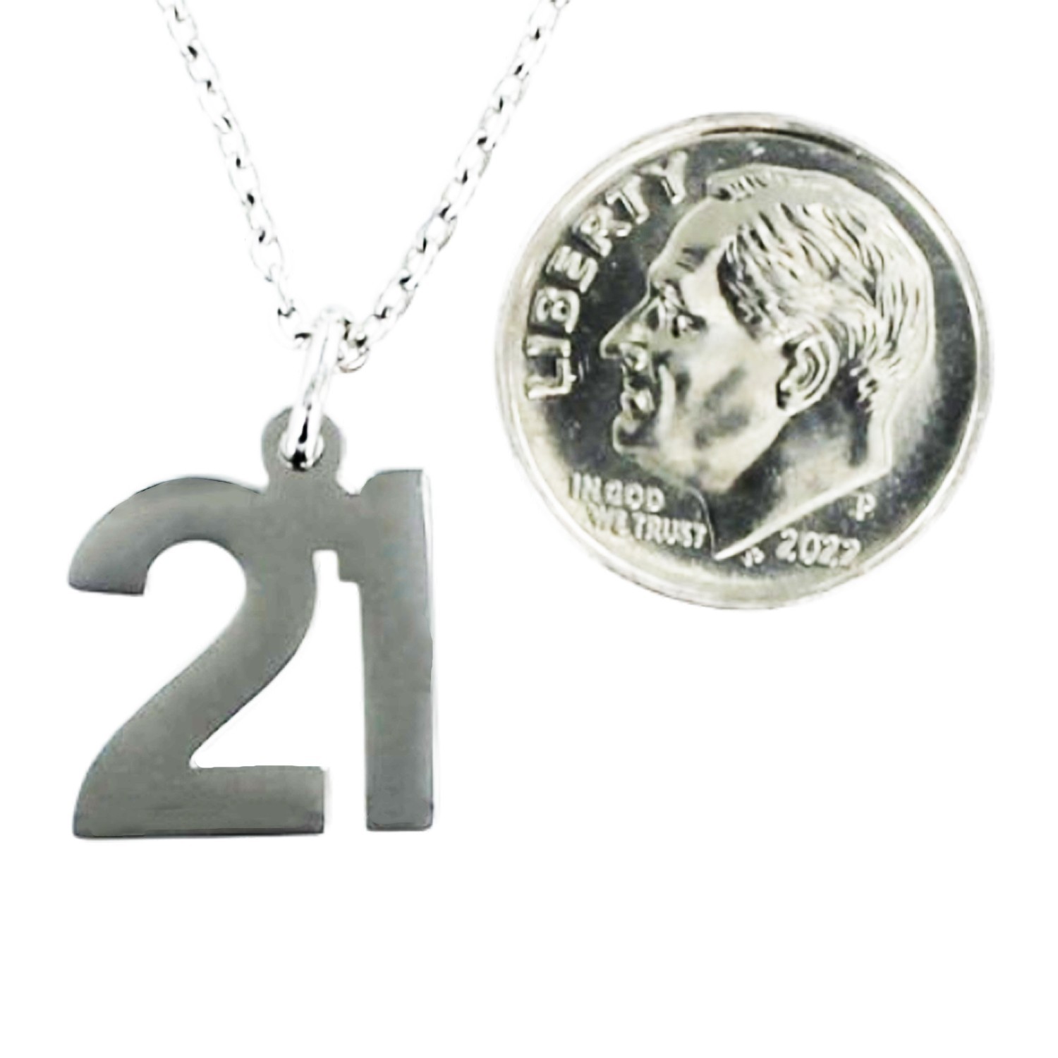 21 Necklace Stainless Steel Number Pendant 21st Birthday Gift Choice of Chain
