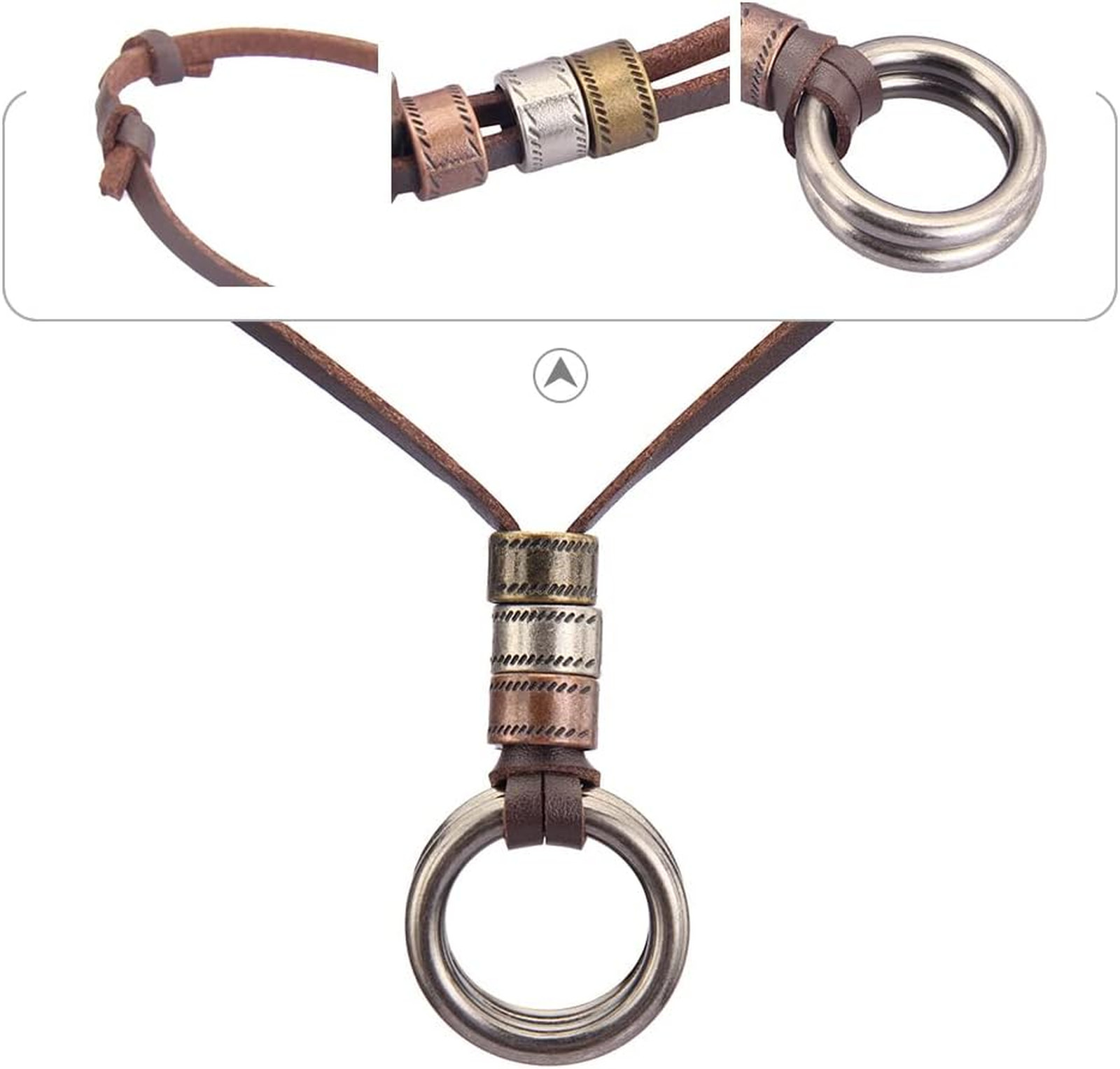 Leather Cord Necklace with Wooden Pendant, Adjustable Length, Vintage Boho