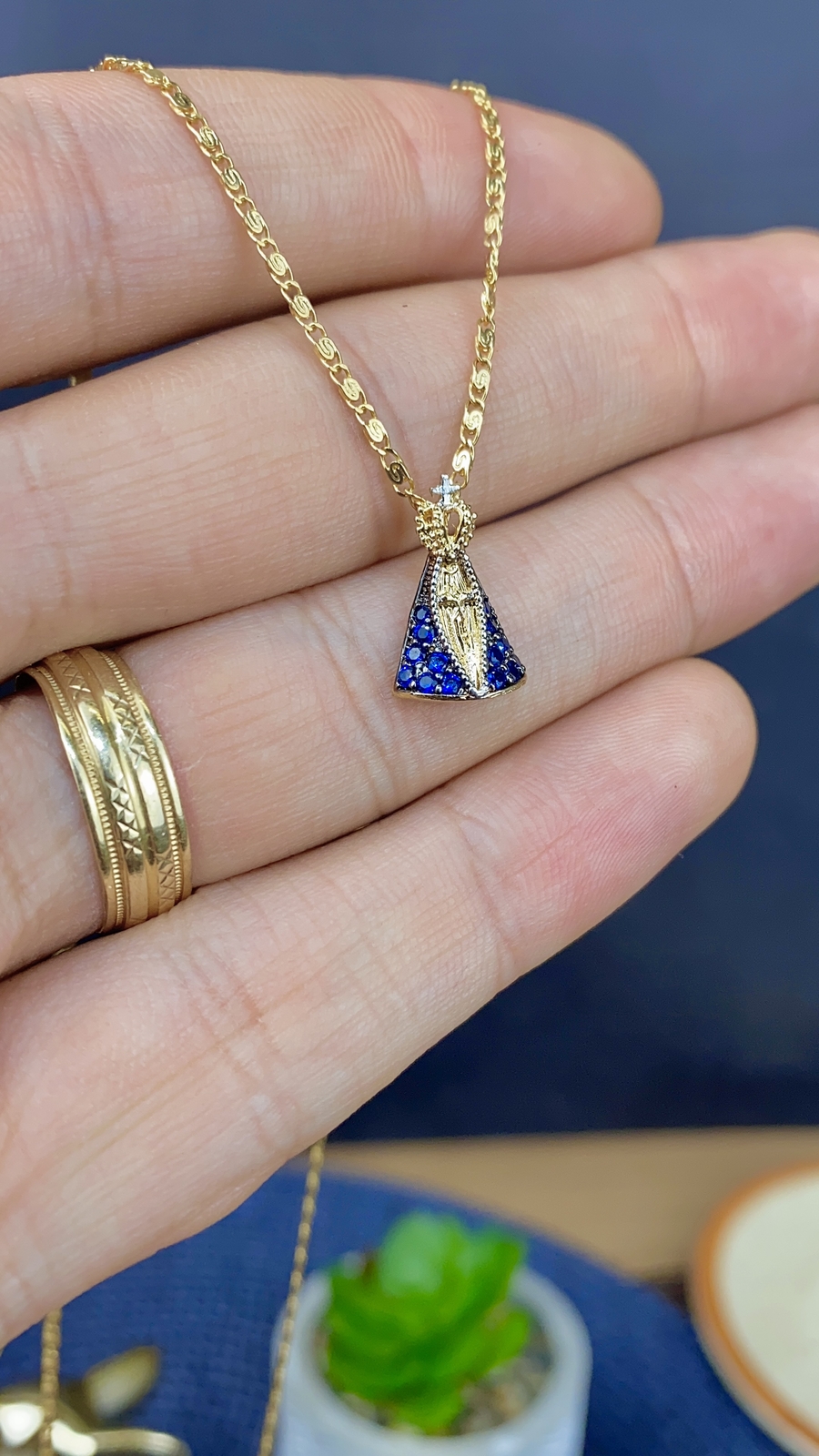 18K Gold Filled Virgin Aparecida Necklace for Womens 20″ – Colar para Mulheres