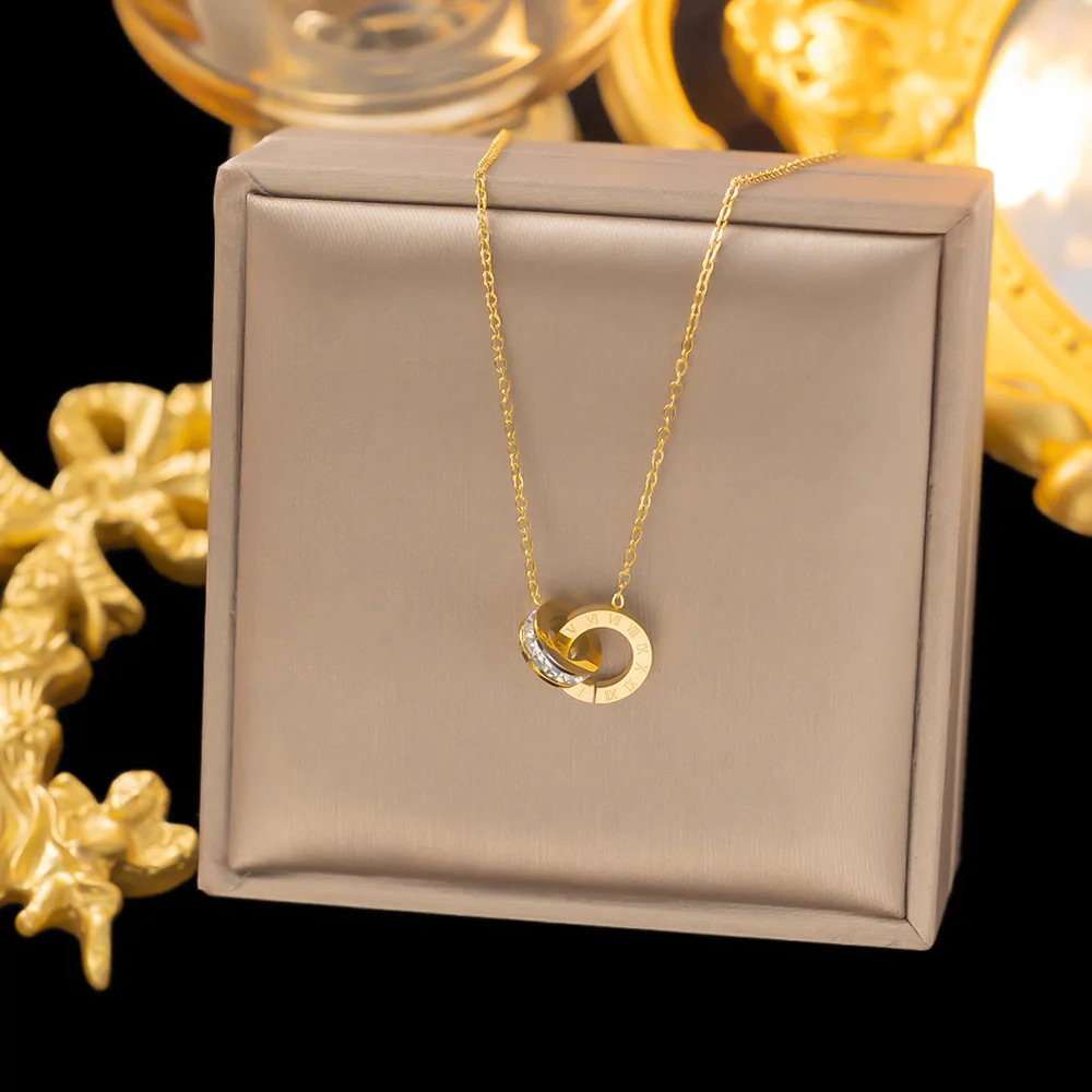 18K Gold Plated Stainless Steel Interlocking Circles Infinity Style Roman