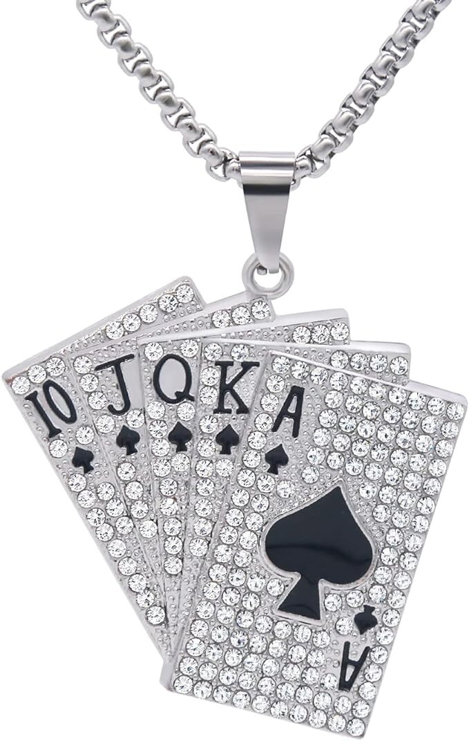 Poker Straight Flush Pendant Titanium Steel Necklace with Chain Decor Accessory