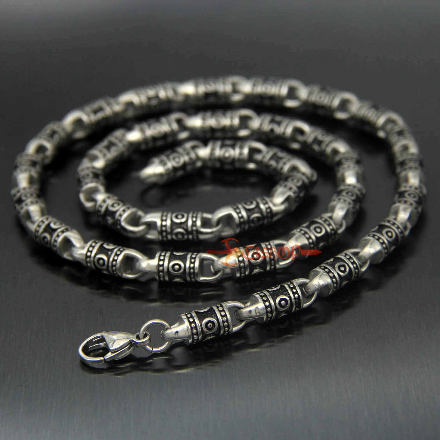 Retro Silver Stainless Steel Tibetan Tribal Totem Chain Necklace Men’s Women’s