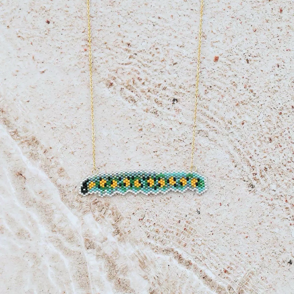 Handmade Caterpillar Pendant Beaded Bar Necklace Gift for Women Girls
