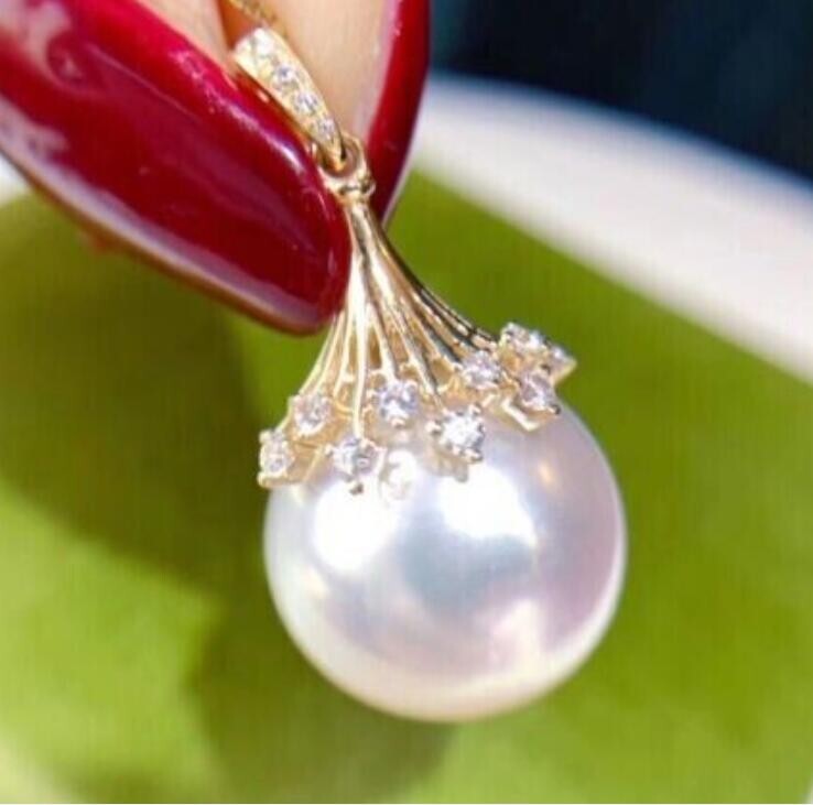Huge AAAA 16mm Perfect Round white south sea Shell Pearl Pendant 14k gold