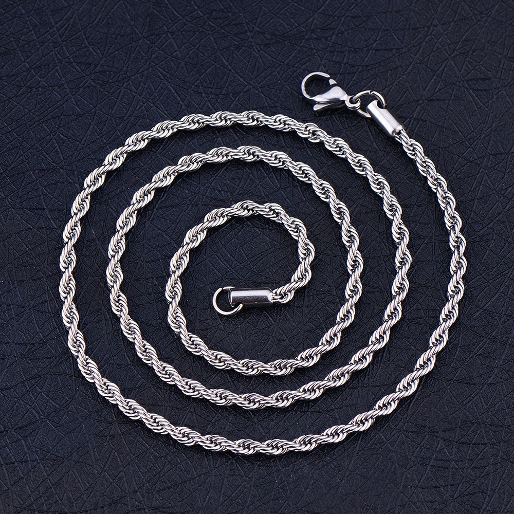 5pcs Wholesale 2.4/3/4mm Stainless Steel Twisted Rope Chain Necklace Men Women