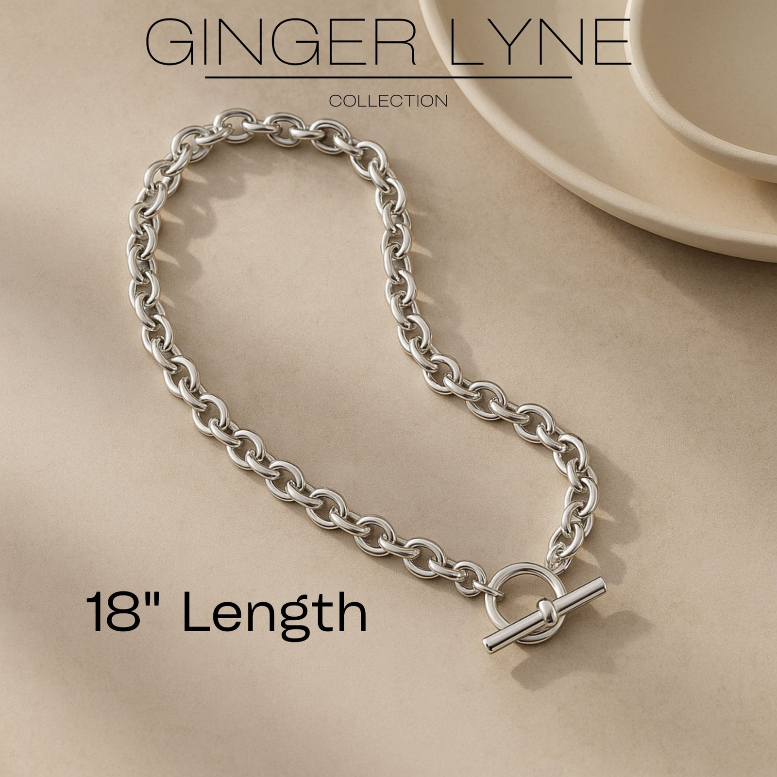 Oval Link Toggle Necklace for Women Heavy Weight 14KT Gold Plated Stainless S…