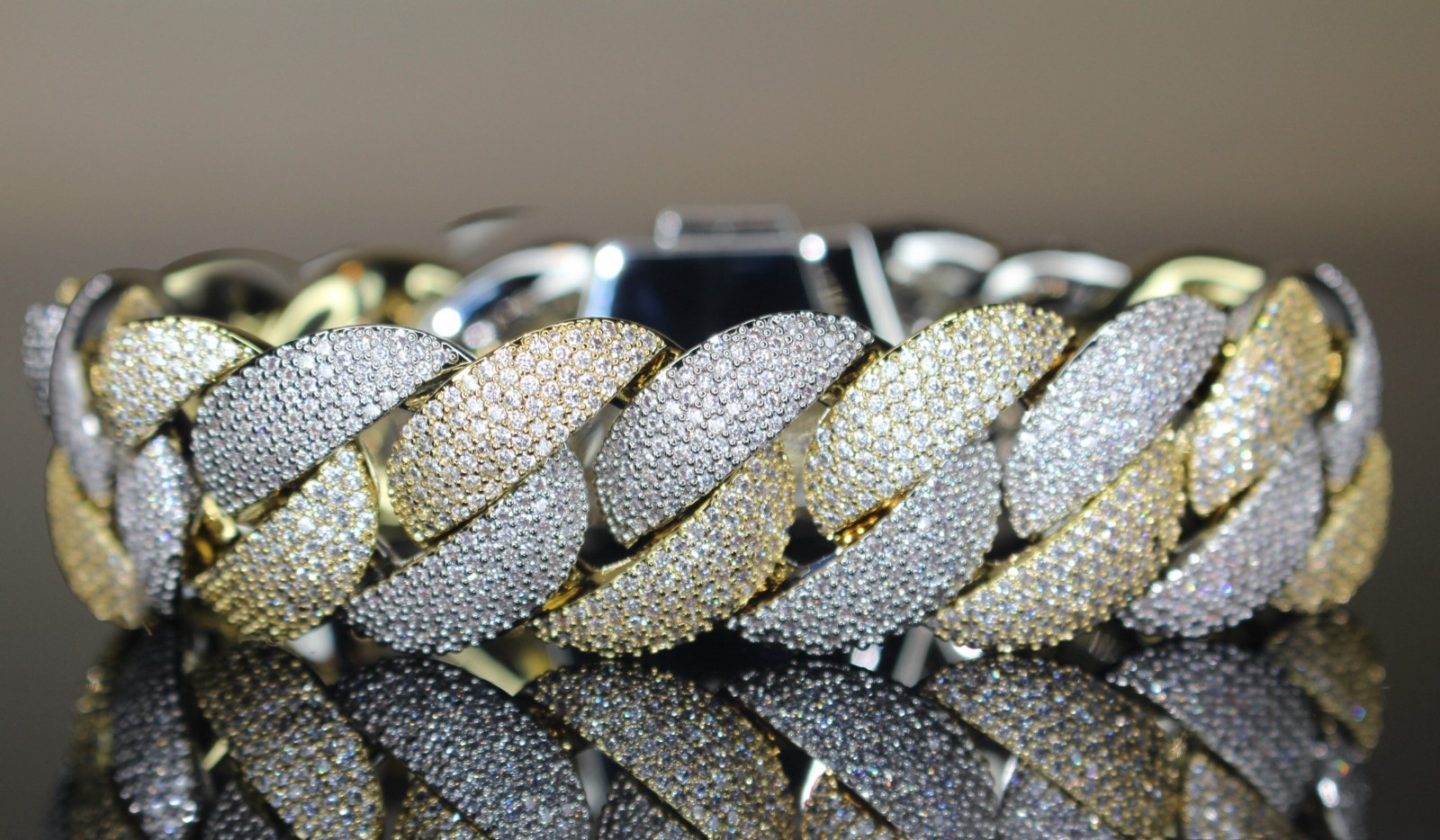 XXL 14k STAMPED Cuban Miami 24mm 68ctw Lab Sim Diamond 2-TONE Gold Bracelet 156g