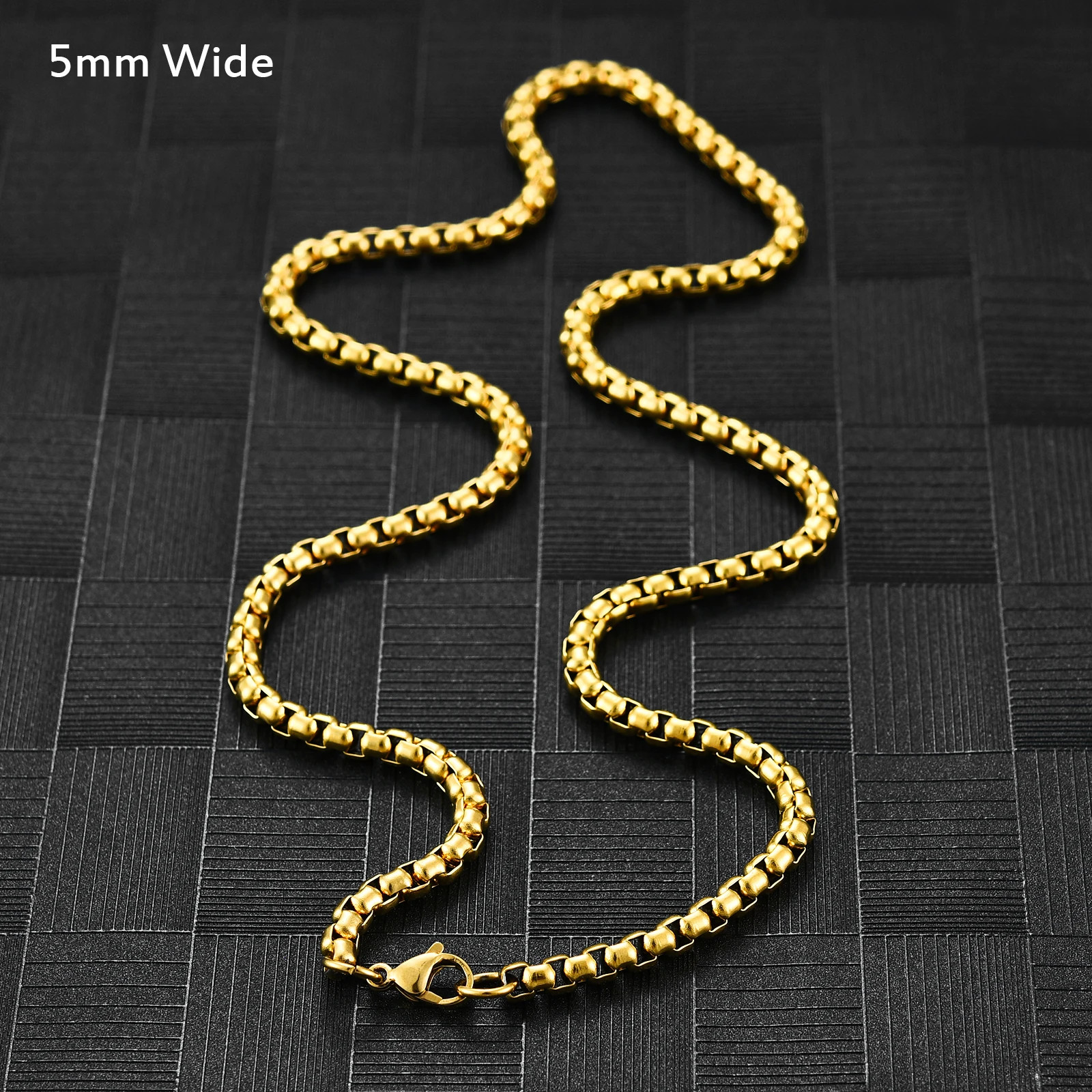 Square Rolo Gold Color Plated Round Box Chain Stainless Steel Necklace For Women
