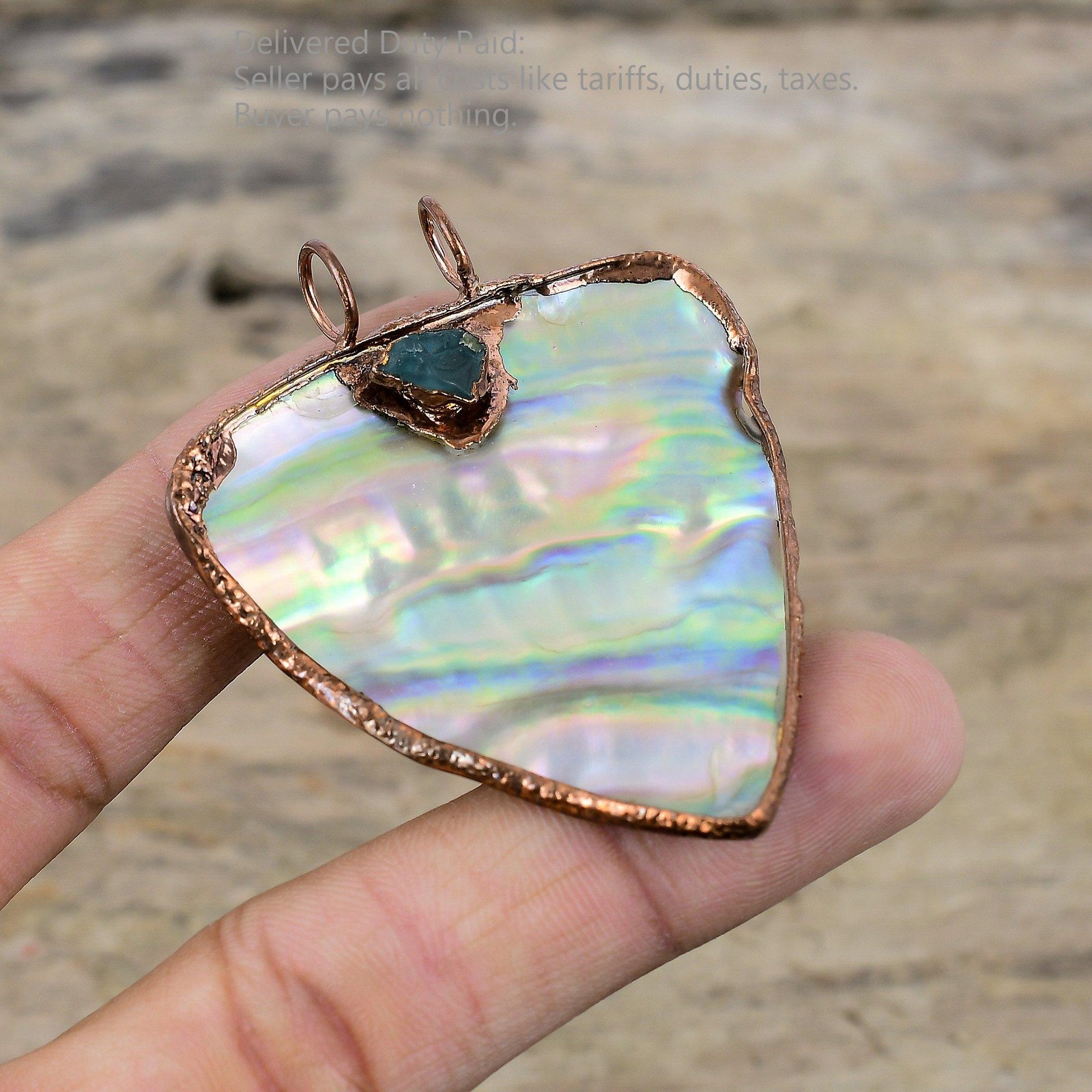 Trillion Abalone Shell Rough Stone Copper Daughter Electroformed Wedding Pendant