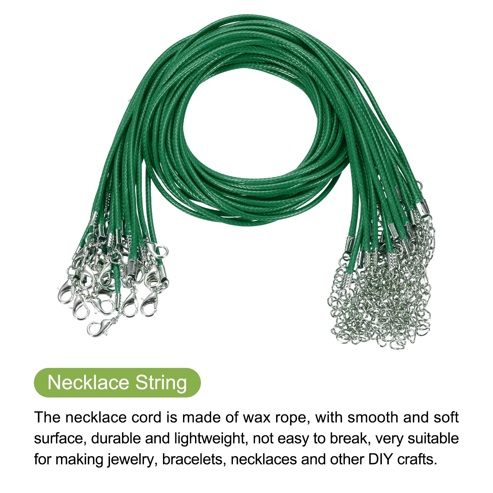 30pcs 18 Inch Waxed Necklace Cord 1.5mm for Jewelry Making,Green