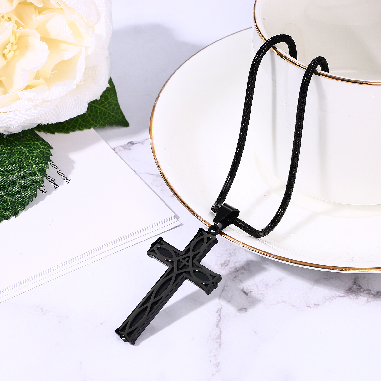 Mens Boys Celtic Knot Cross Crucifix Stainless Steel Pendant Necklace Chain 22in